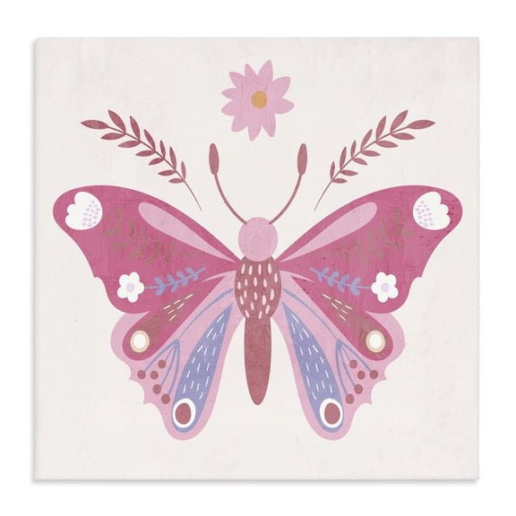 Stupell Industries Bohemian Folk Butterfly in Pink Canvas Art, 17 x 17, by Kim Allen