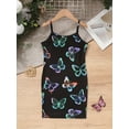thumbnail image 4 of Girls Straps Sleeveless Glow In The Dark Butterfly Print Bodycon Slim Dresses, 7-14Y Kids Party Dress, 4 of 8