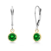 Gem Stone King 14K Two Tone Gold Green Created Emerald Earrings for Women | 2.00 Cttw | Gemstone May Birthstone | Round 6MM