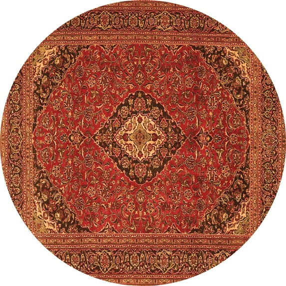 Ahgly Company Indoor Round Medallion Orange Traditional Area Rugs, 3' Round