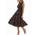 thumbnail image 4 of Robe d'Été Mi-Longue à Fleurs pour Femme, Manches à Volants, Robe Smockée, Fluide, Robe d'Invitée de Mariage, Fleur Noire, TG, 4 of 9