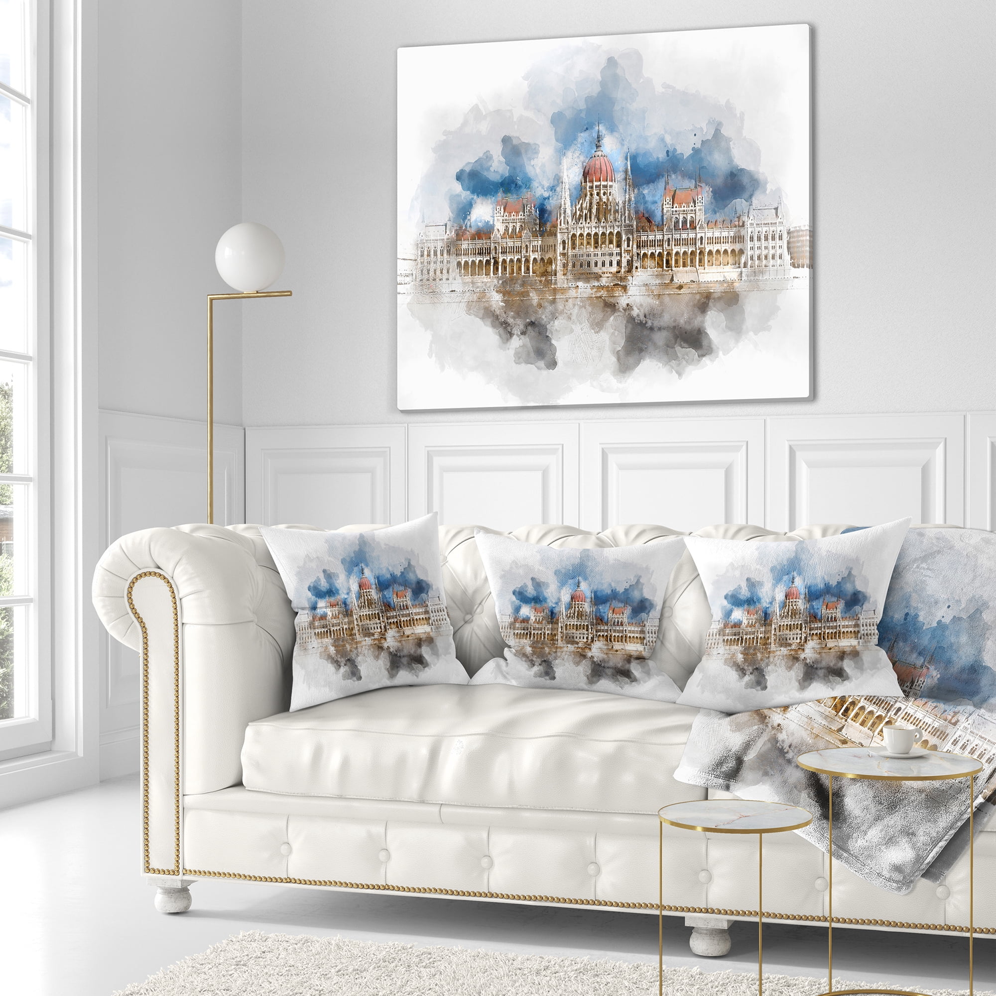 Designart Hungarian Parliament Building - Throw Pillow - 18x18