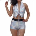 thumbnail image 6 of Afdoent Shorts For Women Solid Color Shiny Leather Stage Performance Pants Gold Embossed Leather High Waist Shorts 2026 Beach Vacation Clothes, 6 of 7