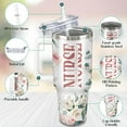 thumbnail image 2 of Nurse Tumbler Pink Floarl 40 oz Tumbler with Handle Nurse Travel Coffee Mug Cup Stainless Steel Insulated 40oz Tumblers with Lid and Straw Nurse Gifts for Women, 2 of 6