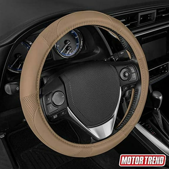 Motor Trend SW-809-BG Beige Classic Stitch Perforated Simulated Leather Steering Wheel Cover, All Beige
