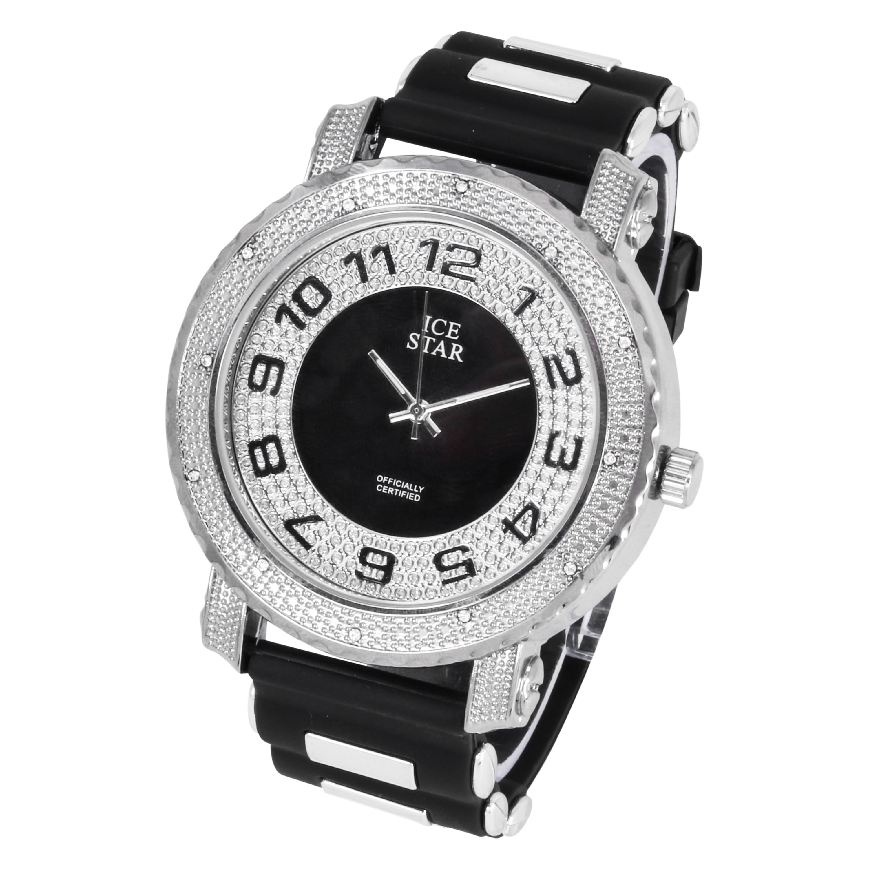 Men's 52mm Quartz Diamond Watch Iced Out Bezel, Crystal Dial