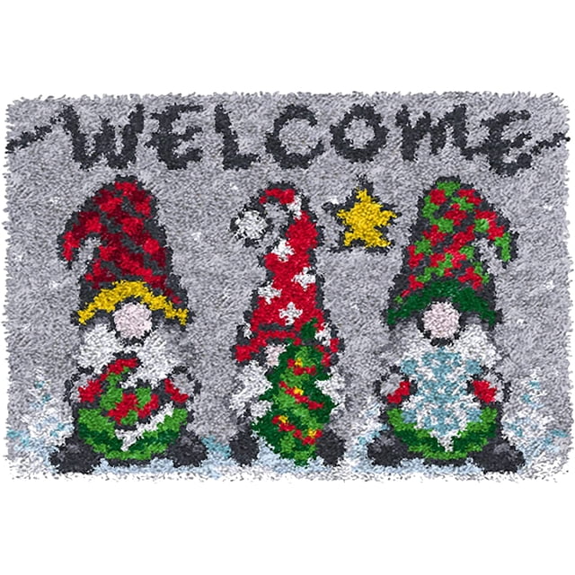baomifa-Latch Crochet Kits de Tapis pour Adultes Enfants Kits de Fabrication de Tapis de Noël avec Toile Imprimée Tapis Paillasson DIY Couture Cadeau Créatif Décoration Maison 20.5 Pouces X 13.8 Pouces (Gris), Gris