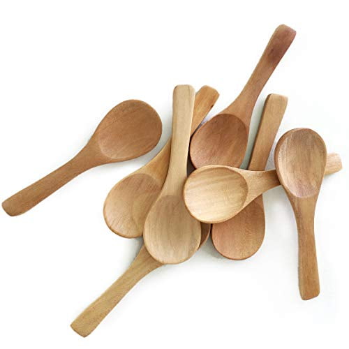 Skystuff 150Pcs Disposable Wooden Spoons Mini Wooden Teaspoons Round & Pointed & Flat Biodegradable Spoons for Cakes Ice Cream Hot Chocolate Party