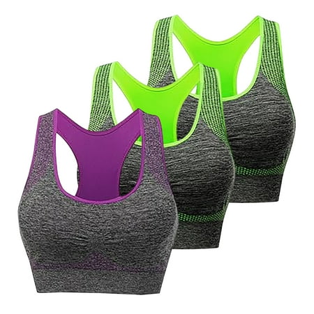 ATOYSOY 3 Pack Sports Bra Everyday Bra Racerback Yoga Activewear Comfort Bra Bralette Underwear Teens Workout Push Up Breathable Clearance Wireless Seamless Tank Tops Purple M