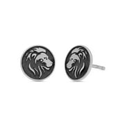 Solid .925 Sterling Silver Lion Symbol Plain Silver Stud Earrings for Women