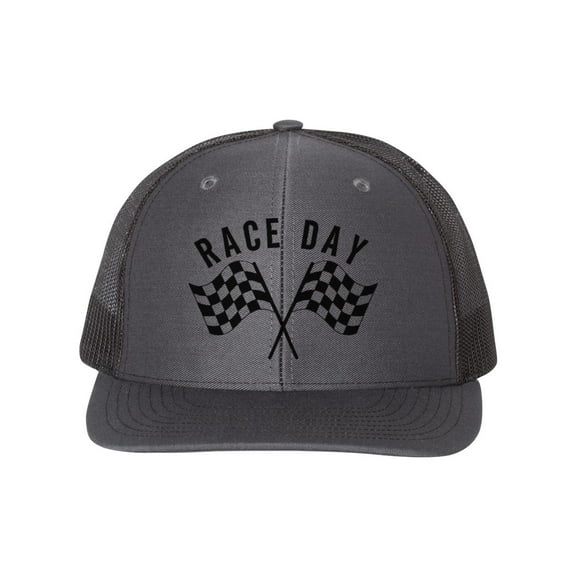 Racing Hat, Race Day, Motocross Hat, Racing Cap, Race Apparel, Trucker Hat, Racing Hats, Adjustable, 10 Different Colors!, Black Text, Charcoal/Black