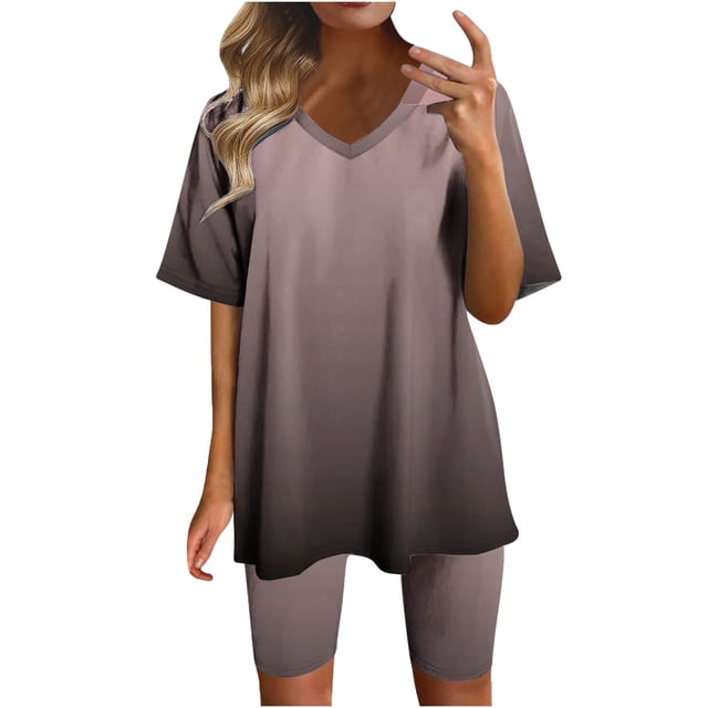 Blusas para las Mujeres Casual, Cuello en V de Manga Corta Impresa Superior Y Suelto Pantalones Cortos, Conjuntos de Moda de Verano