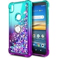 thumbnail image 2 of Nagebee Case for Alcatel Lumos (DALN5023), Alcatel Axel (5004R) with Tempered Glass Screen Protector, Glitter Liquid Bling Diamond [Ring Holder & Wrist Strap] Women Girls Cute Case (Aqua/Purple), 2 of 5