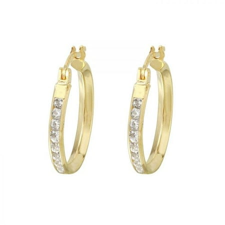 Ladies 10k Yellow Gold Hoop Earrings With Cubic Zirconia