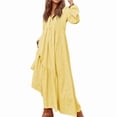 thumbnail image 3 of Vestido Maxi Bohemio de Algodón para Mujer, con Escote en V, Larga, Fluido, para Playa, con Bolsillos y Botones Amarillo XXL, 3 of 9