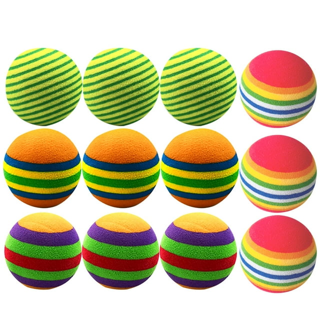 12Pcs Stripe Pattern Balls EVA Ball Colorful Balls Cat Pet Playing Balls Training Ball (4 Styles)