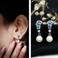 thumbnail image 3 of Rosec Jewels 3.5 CT Aquamarine and Moissanite Dangle Earrings with Freshwater Pearl Drop, 18K White Gold, 3 of 8
