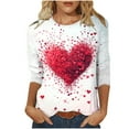 thumbnail image 2 of Fartey Mode T-Shirts de la Saint-Valentin pour Femmes Mignon Cœur Graphique T-Shirts Doux Confortables Manches 3/4 Col Rond Tuniques Amples Décontractées Fête T-Shirts Blancs P, 2 of 5