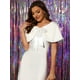 thumbnail image 2 of Elegante chal de piel sintética para mujer con cinta de lazo para novia, boda, fiesta, estola, encogimiento de hombros blanco S, 2 of 5
