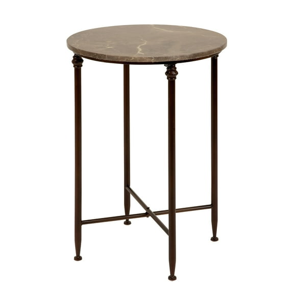 DecMode 18" x 26" Brown Marble Accent Table with Bronze Metal Legs, 1-Piece