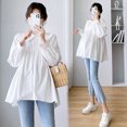 thumbnail image 2 of New Pregnant Women Blouse Cotton Long Sleeves Loose Big Belly Maternity Women Blouse (Blue,XL), 2 of 7