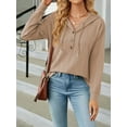 thumbnail image 5 of Cenuakty Women Autumn Solid Color Long Sleeve Button Hoodies Casual Hooded Sweatshirt  Loose Fit Pullover Tops, 5 of 8