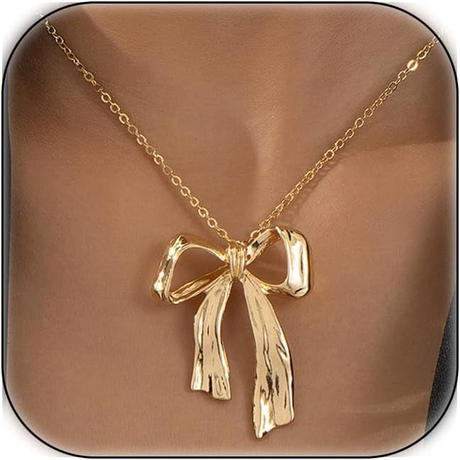 Gold Bow Long Necklace For Women - Trendy Lariat Y Necklace, Dainty Bowknot Boho Jewelry