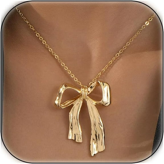 Bow Necklace for Women Gold Necklace Gold Bow Pendant Necklace Dainty Jewelry for Her