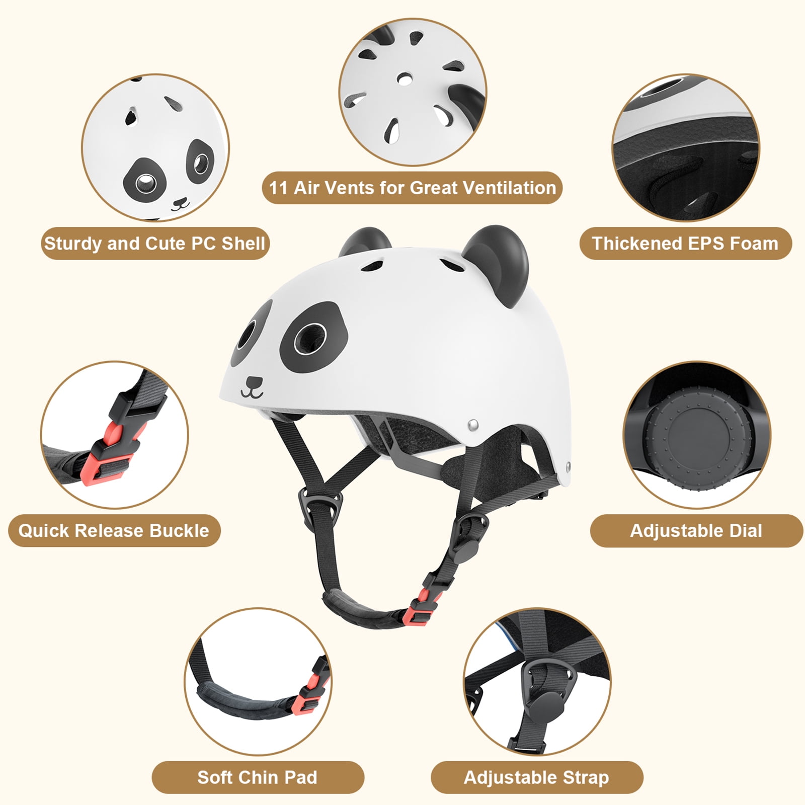 XJD Toddler Bike Helmet Age 1-5 Lightweight Children's Panda Helmet for Boys Girls, Multi-Sport Safety Helmet for Scooter Cycling Skating