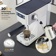 Espresso Machine, Coffee Maker Semi-Automatic 20 Bar Italian Style - Stainless Steel, Adjustable Grinder, Milk Frother, Removable Tank for Home, Silver