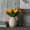 thumbnail image 5 of Off-White Ceramic Vase with 2 Handles, Sandstone Texture for Modern Farmhouse Decor, Rustic Pottery, Decorative Flower Vase, Clay Small Vase, Centerpiece for Dining Table - 7 Inch Tall, 5 of 17