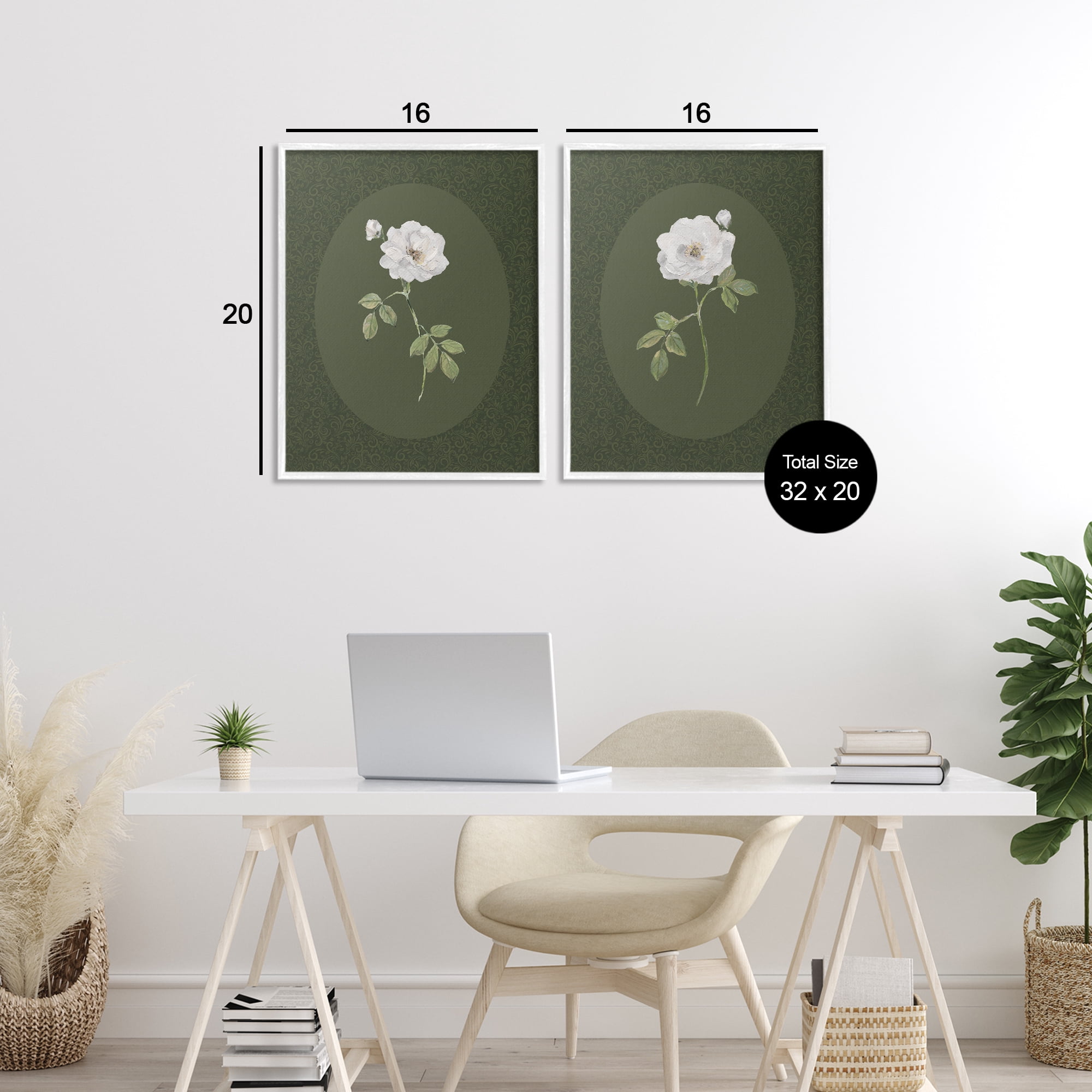 Stupell Industries Ornate Rose Studies over Emerald 2 Piece White Framed Giclee Art Set, design by Sally Swatland