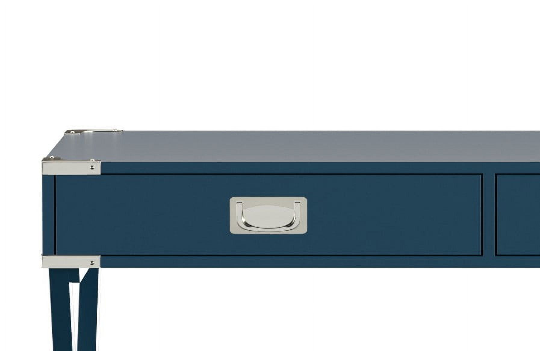 Weston Home Wood X-Base Campaign Writing Desk with Drawers, Blue Steel