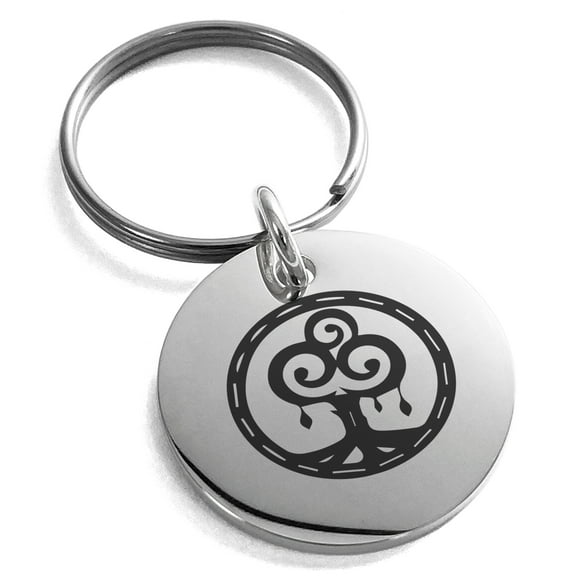 Stainless Steel Nature Magic Rune Engraved Small Medallion Circle Charm Keychain Keyring
