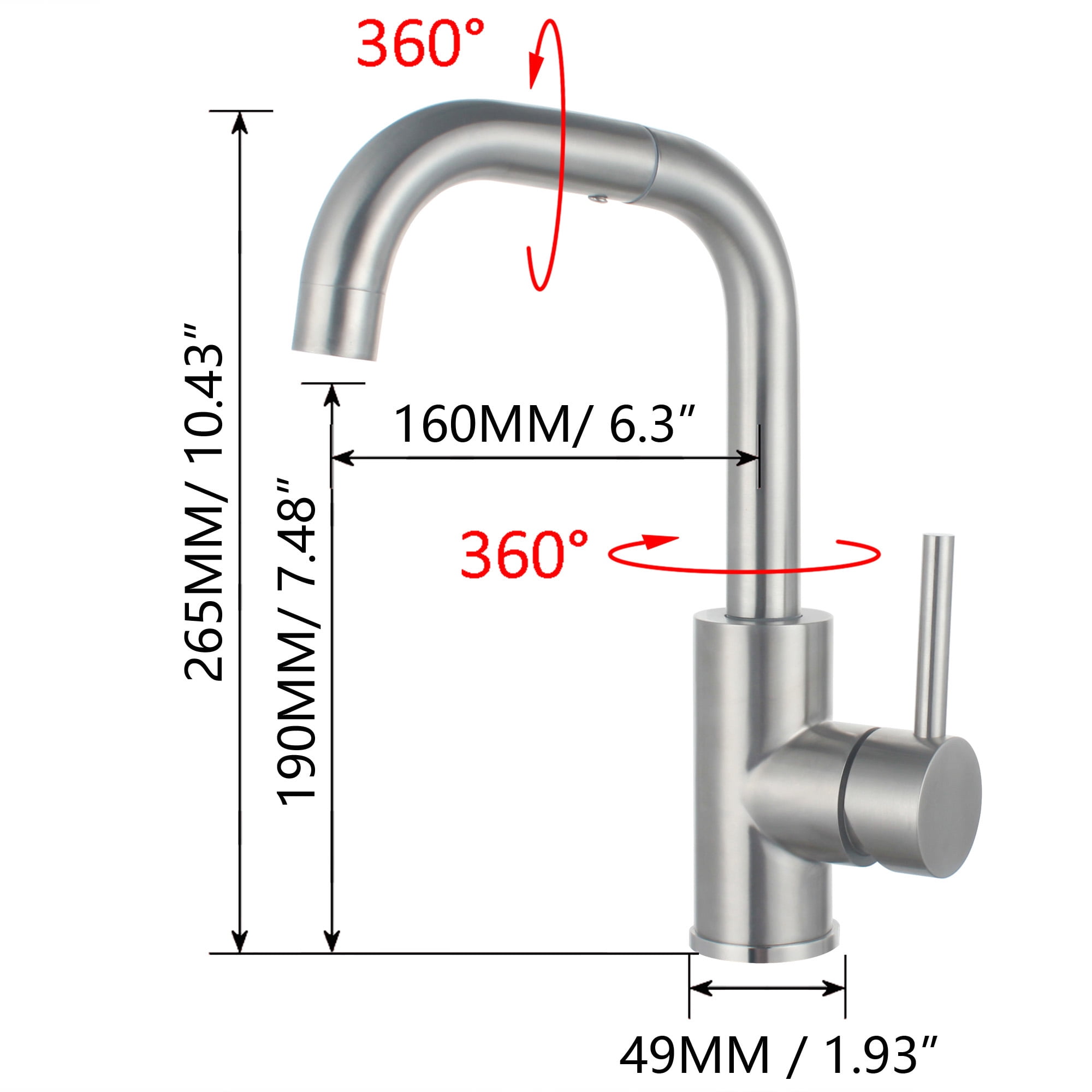 Brushed Nickel Bathroom Faucet for Sink 1 Hole Bar Faucet Single Hole Single Handle Vanity Faucet 360 Swivel Spout