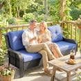 thumbnail image 2 of Outsunny 3 Seater Outdoor Sofa with Cushions Rattan Patio Couch Deep Blue, 2 of 10