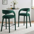 thumbnail image 2 of Bar Stool Chair Barstool, Green, Velvet, Pub Cafe Bistro Dining Kitchen Hospitality Restaurant, Modern Contemporary Boutique HB35945, 2 of 10