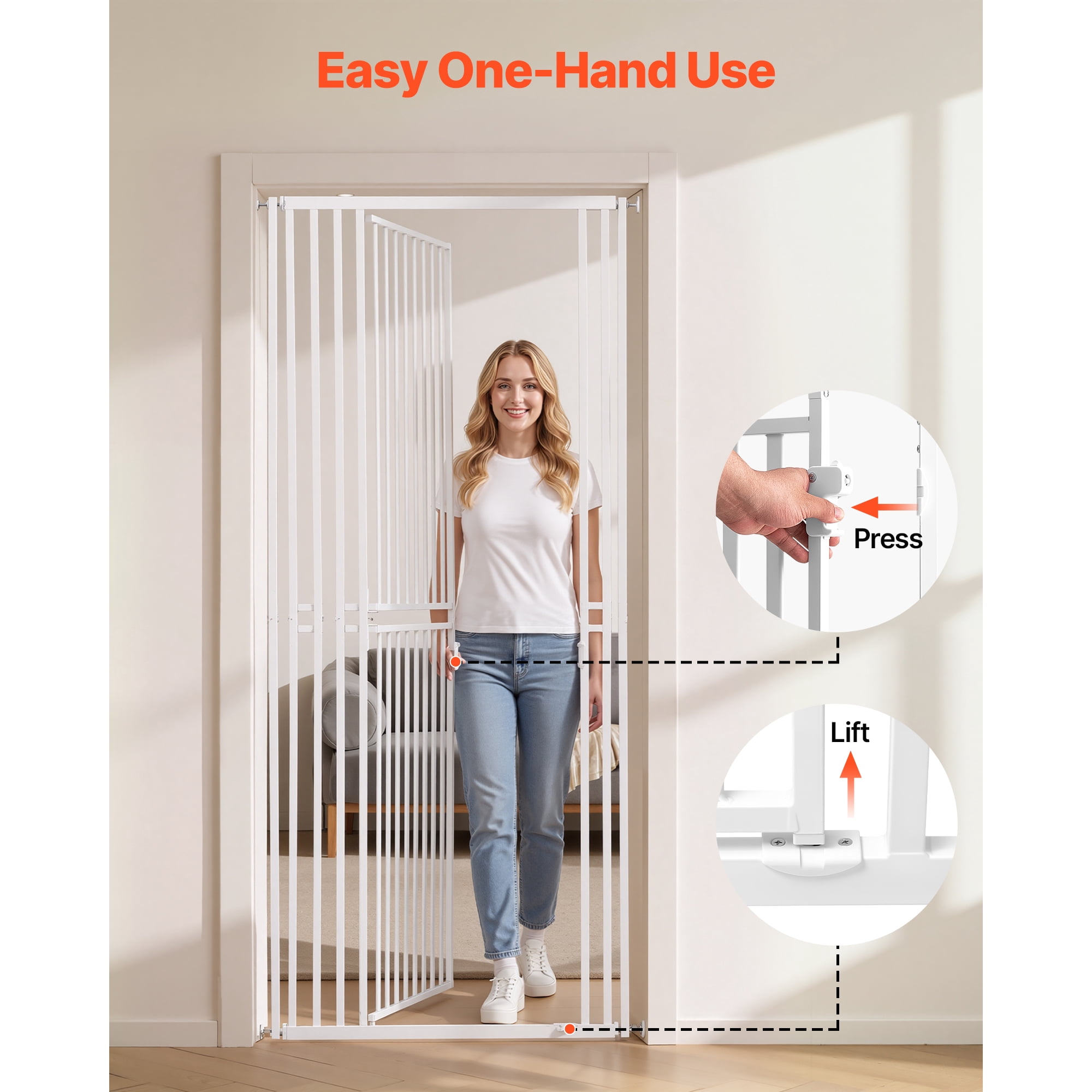 KFFKFF Extra Tall Pet Gate for Cats, Adjustable Width 28-34 in, 78.7 in High Dog Gate with Pressure and Wall Mount Kits, 1.2 in Narrow Bar Spacing, Suitable for Stairs, Doorways, and Home Use, Black