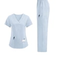 thumbnail image 2 of Scrubs for Women Set Stretch Fit Scrub Top & Jogger V-Neck Pants Medical Nurse Uniforms Set Multi Pocket 2025 Light Blue L, 2 of 4