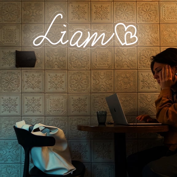 UPONRAY Single Line Custom Neon Signs with Heart, Usb Powered with Adjustable Brightness Wall Decor for Gifts, Cool White, 5 inch