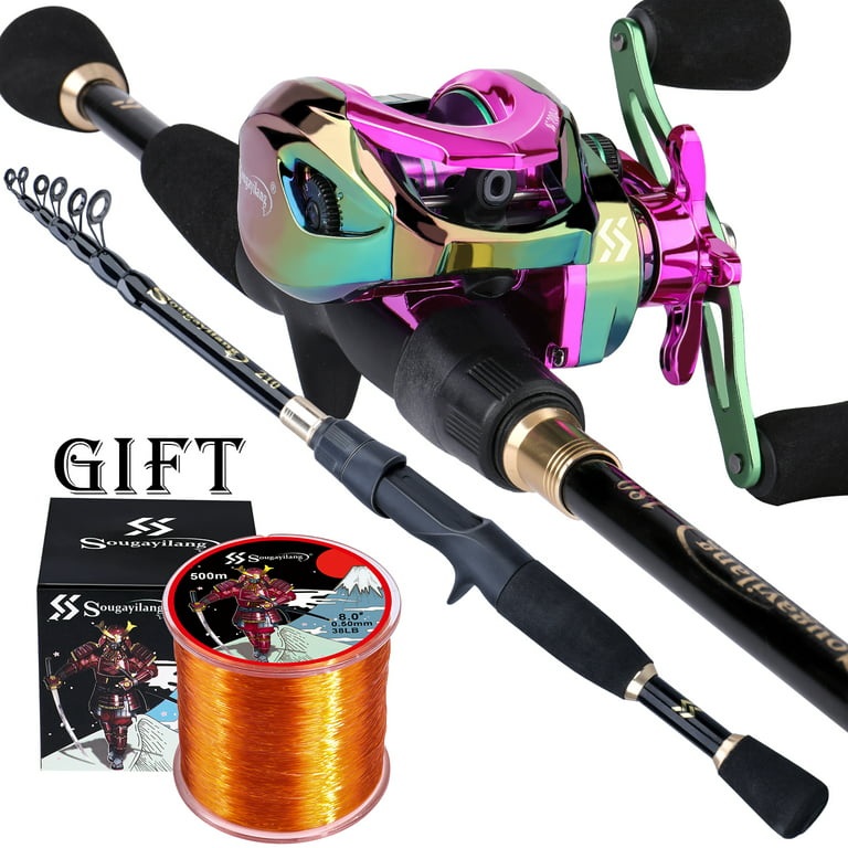  Sougayilang Baitcaster Combo, 2-Piece Fishing Rod and Reel  Combo, Purple Fishing Pole with Baitcasting Reel Set for Freshwater-1.8m  with Left Handle Reel : Sports & Outdoors
