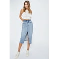 thumbnail image 4 of Cello Jeans Women's Juniors Front Slit Long Denim Jean Skirt (Medium Denim, X-Large), 4 of 5