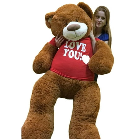 5 foot Giant Valentine Teddy Bear 60 inches Soft Brown Big Plush Stuffed Animal wears I love You T-shirt
