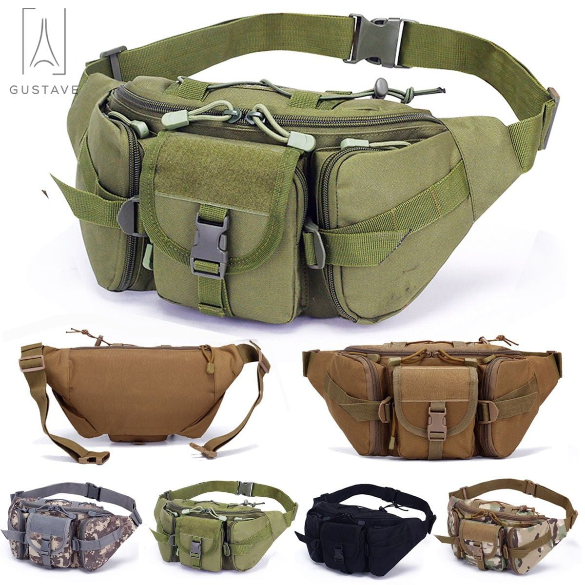 Tactical Fanny Pack Waist Bag Bumbag Military Muti Pockets Belt Hiking Fishing 