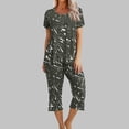 thumbnail image 1 of Économies d'Été Liquidation Iumwxz Pyjamas Décontractés Fluides Tenues Grande Taille Tenues d'Été Mode Graphique Col Rond Manches Courtes Taille Élastique Pantalons Raccourcis Ensembles Assortis pour Fête Dames, 1 of 6