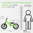 thumbnail image 3 of Bicicleta sin pedales ajustable SEREED para niños de 2 a 5 años, color verde, 3 of 9