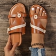 thumbnail image 3 of THDHVS Brown Sandals Women,Sandals for Women,Women's Fashion Casual Summer Style Solid Color Herringbone Slippers Flat Shoes Brown 7, 3 of 6