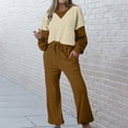 thumbnail image 2 of Posijego Ensemble de Survêtement pour Femmes 2 Pcs à Blocs de Couleur Col Rond Chandail Chandails en Molleton Pantalons Tenues de Détente, 2 of 7