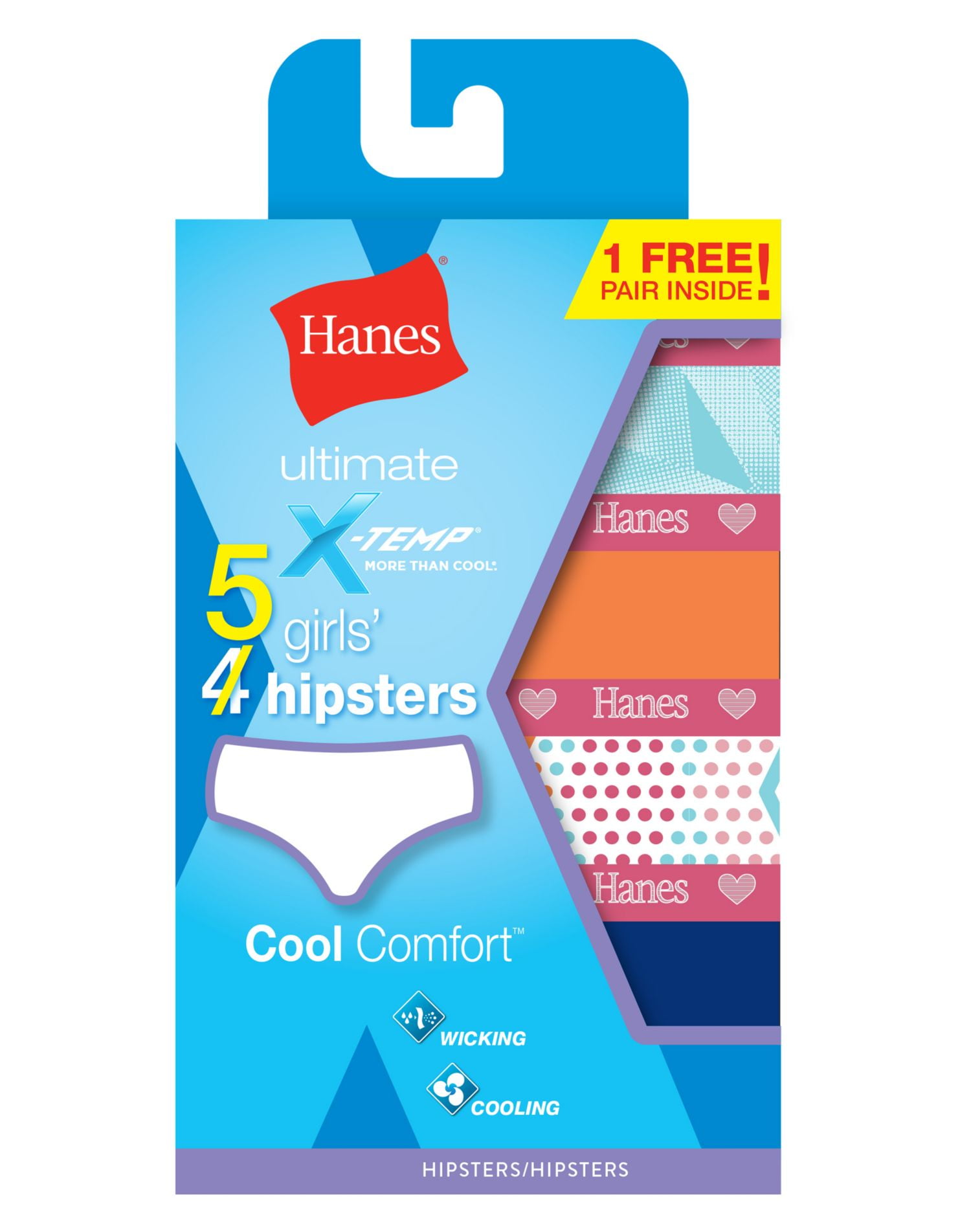 Hanes Girls XTemp Hipster 5Pack, 12, Assorted