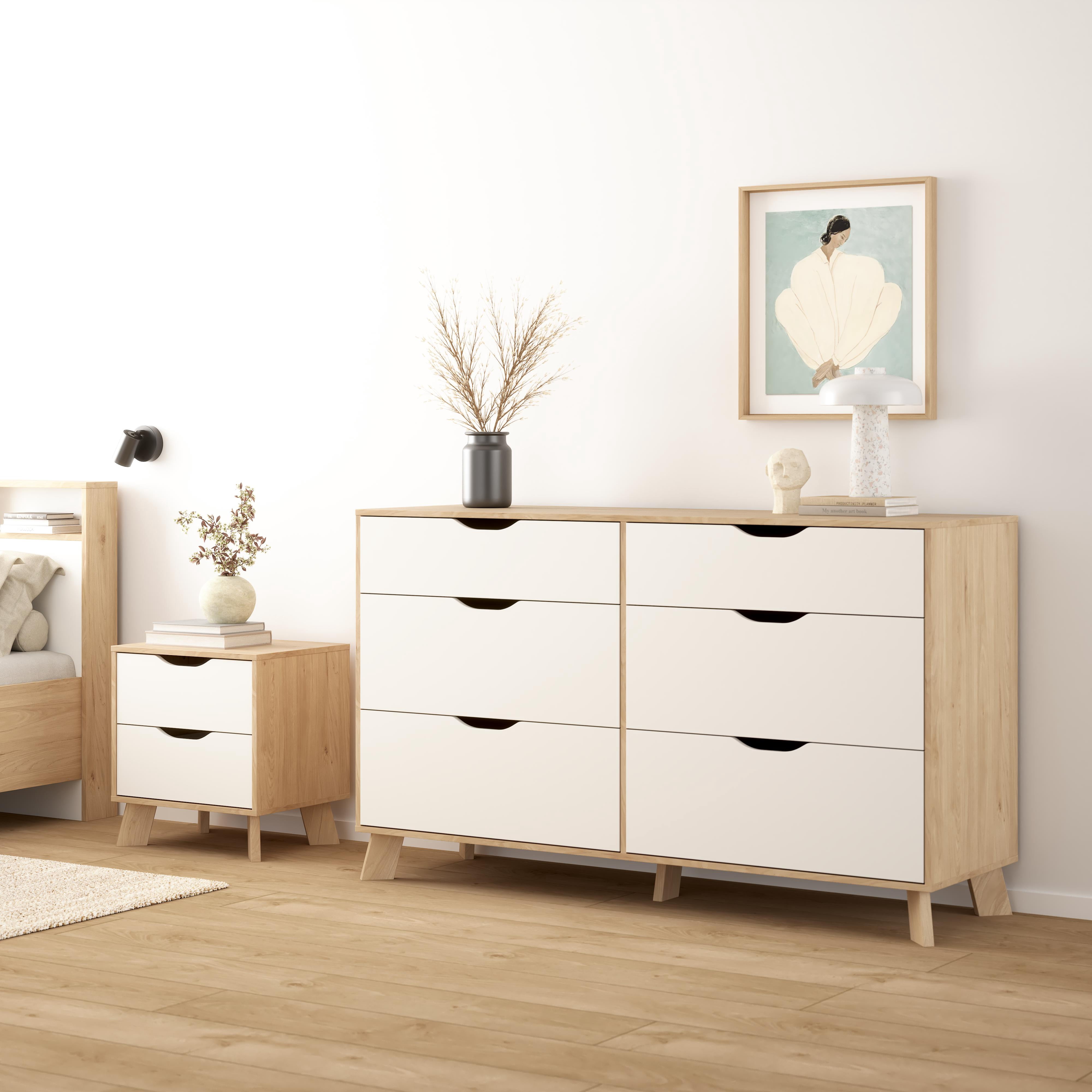 Tvilum Ikast 3-Piece Bedroom Set with Dresser And Nightstands, Jackson Hickory/White